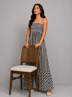 White and black striped maxi dress