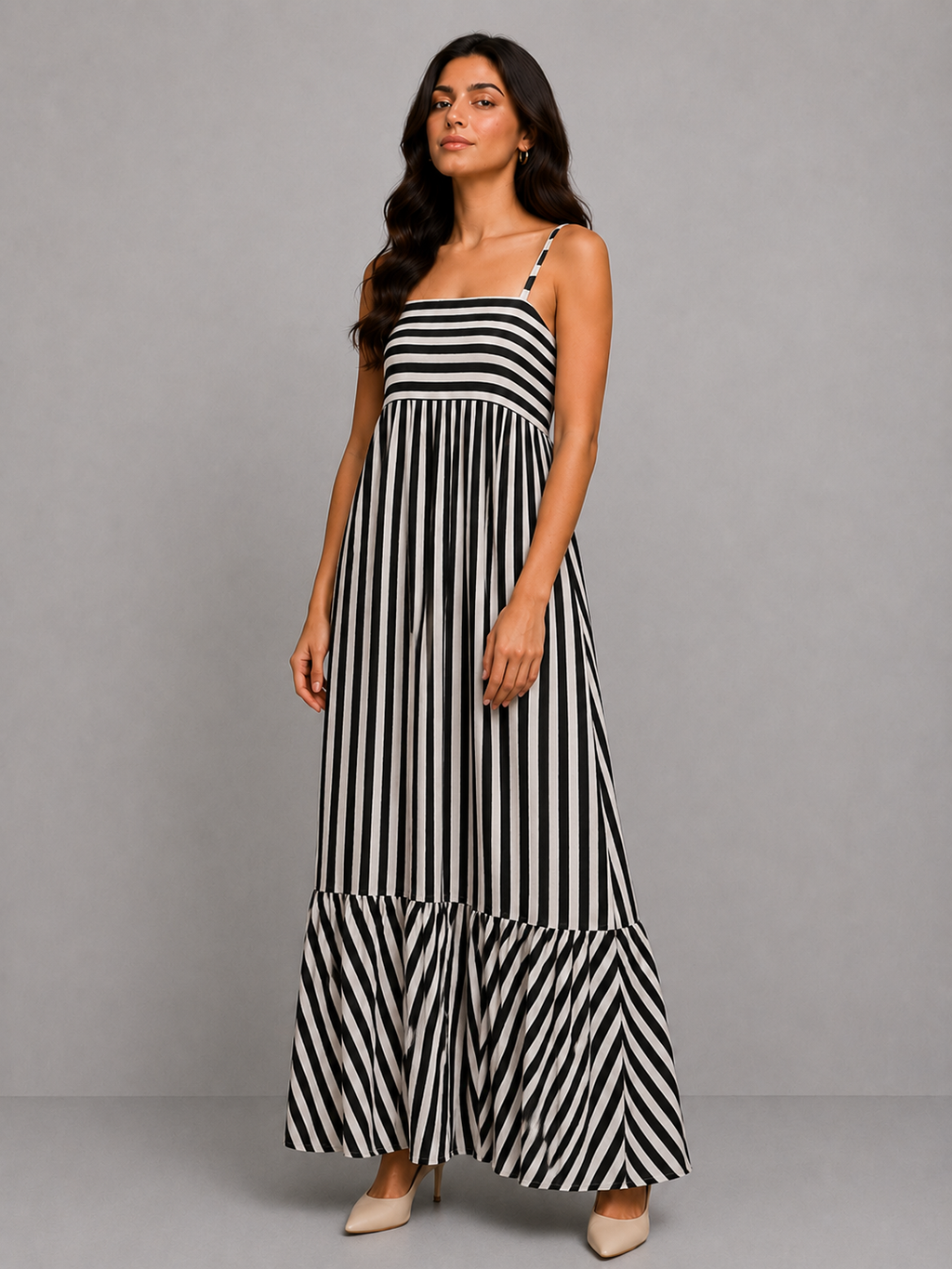 White and black striped maxi dress