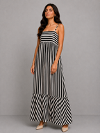 White and black striped maxi dress