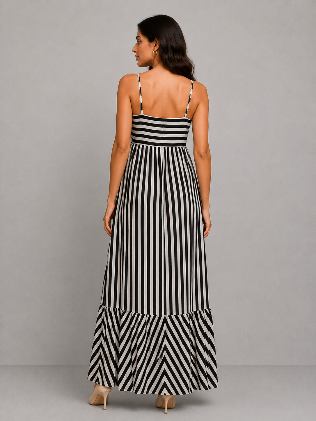 White and black striped maxi dress