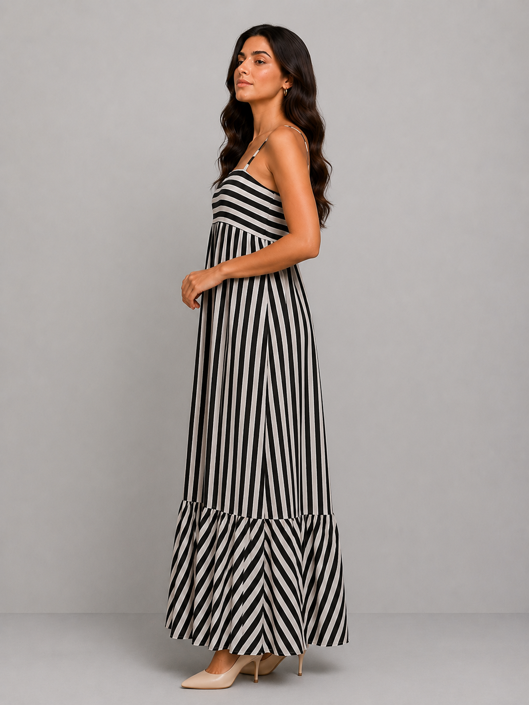 White and black striped maxi dress