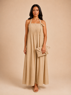 Beige tie strap maxi dress with bag