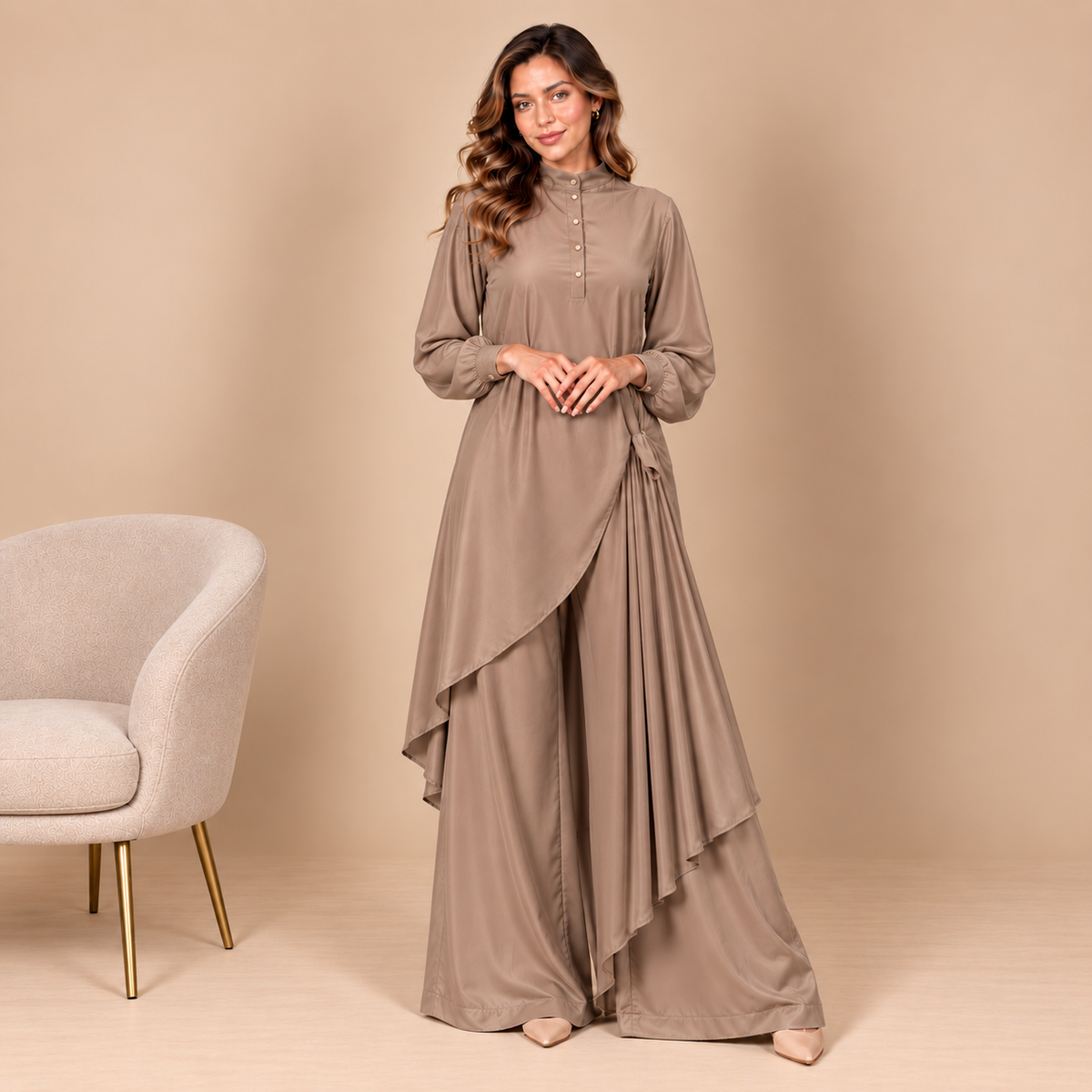 Taupe Draped Co-Ord Set