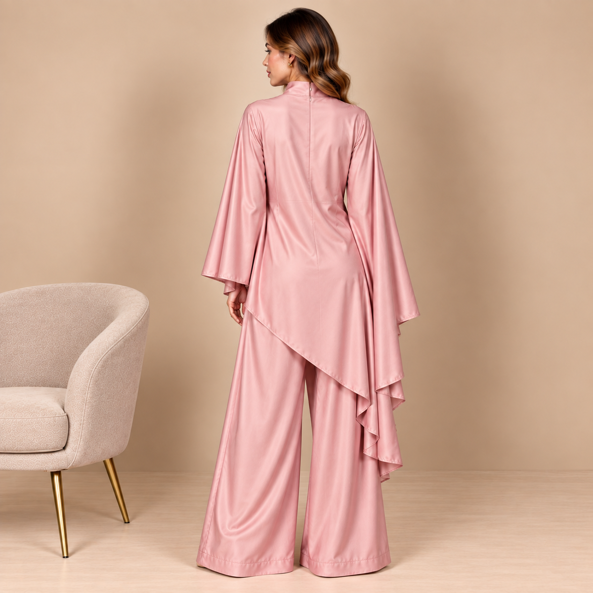 Pink Satin Cape Co-ord Set