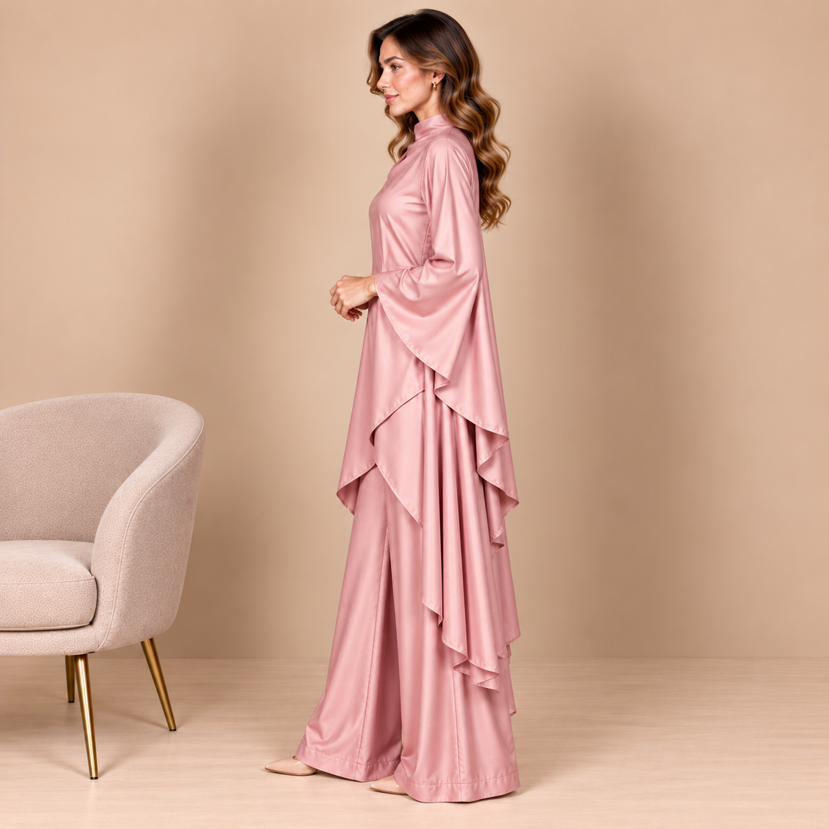 Pink Satin Cape Co-ord Set