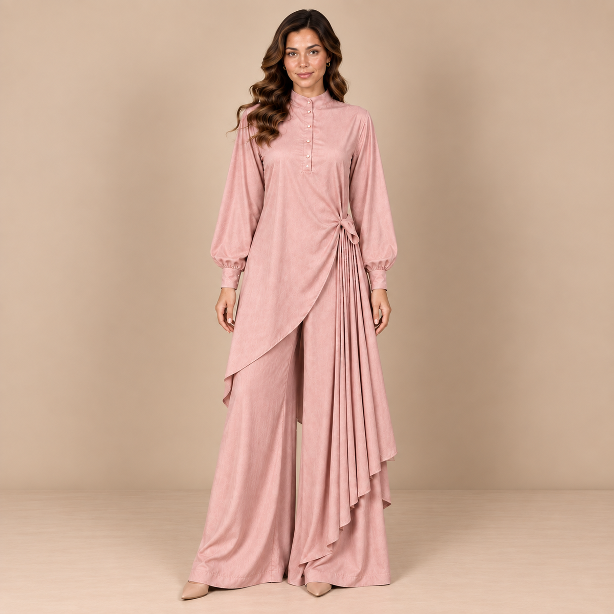 Pink Taupe Draped Co-Ord Set