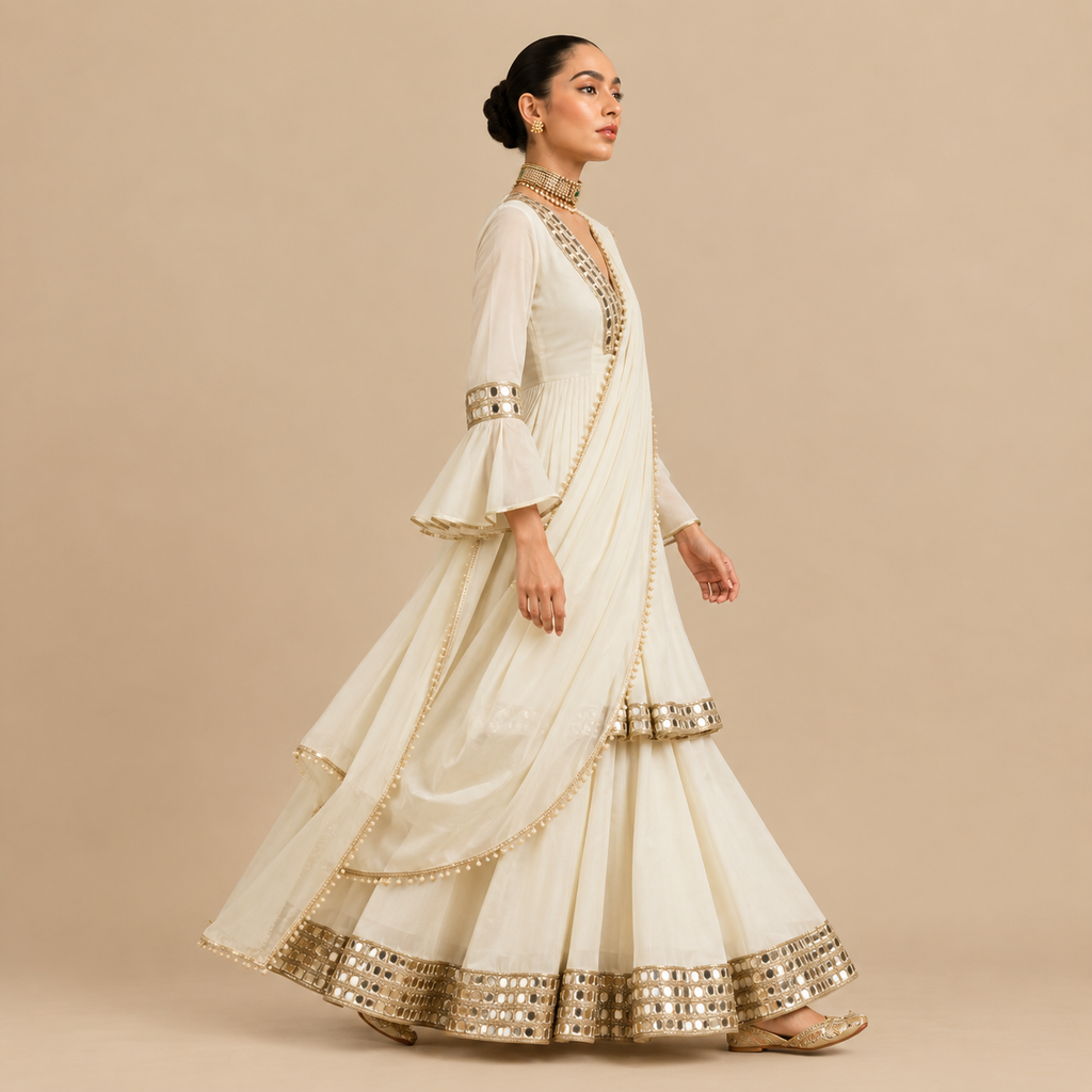 Ivory mirrorwork sharara set