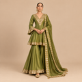 Olive green mirrorwork sharara set