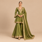 Olive green mirrorwork sharara set