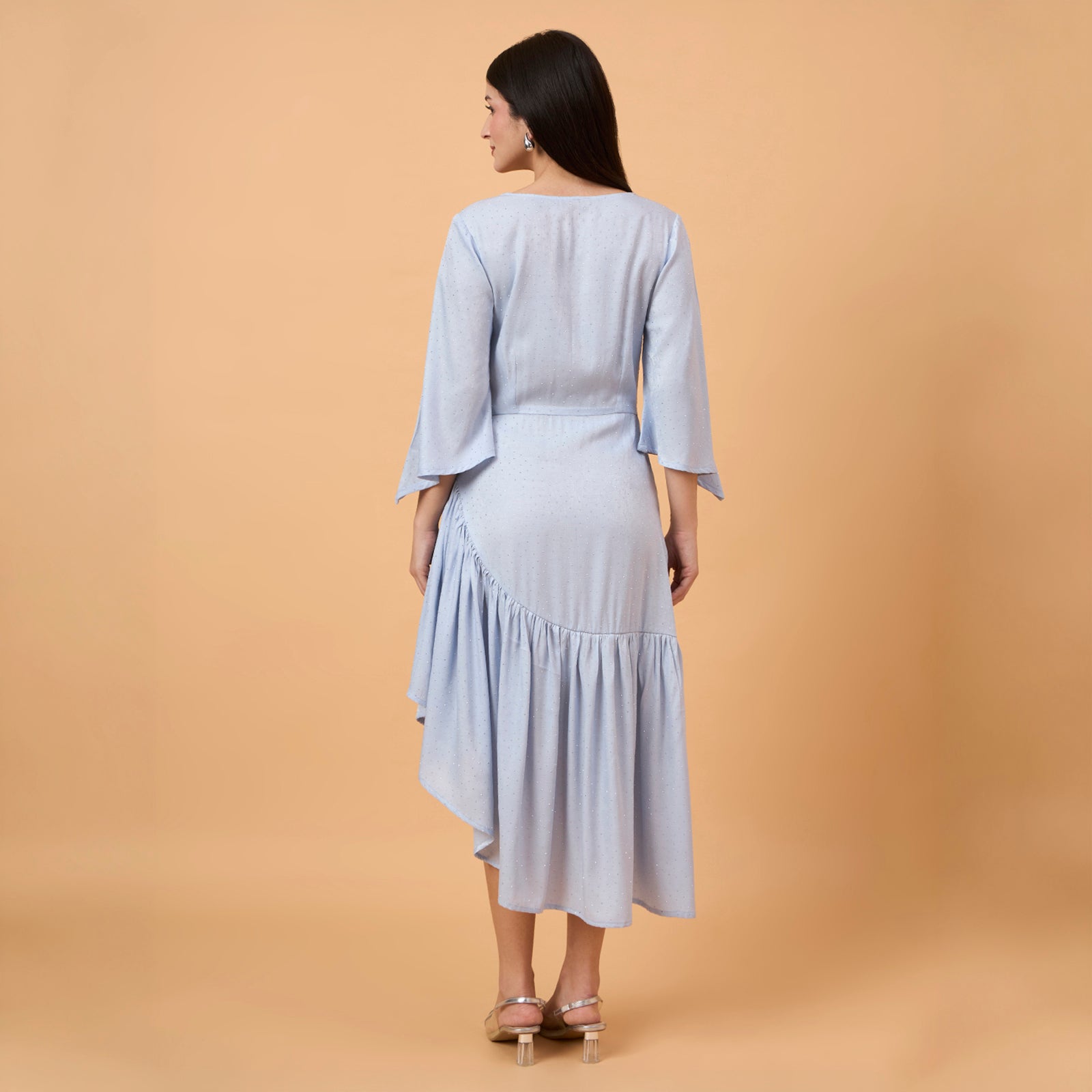Powder Blue swarovaski stones Midi Dress with bag