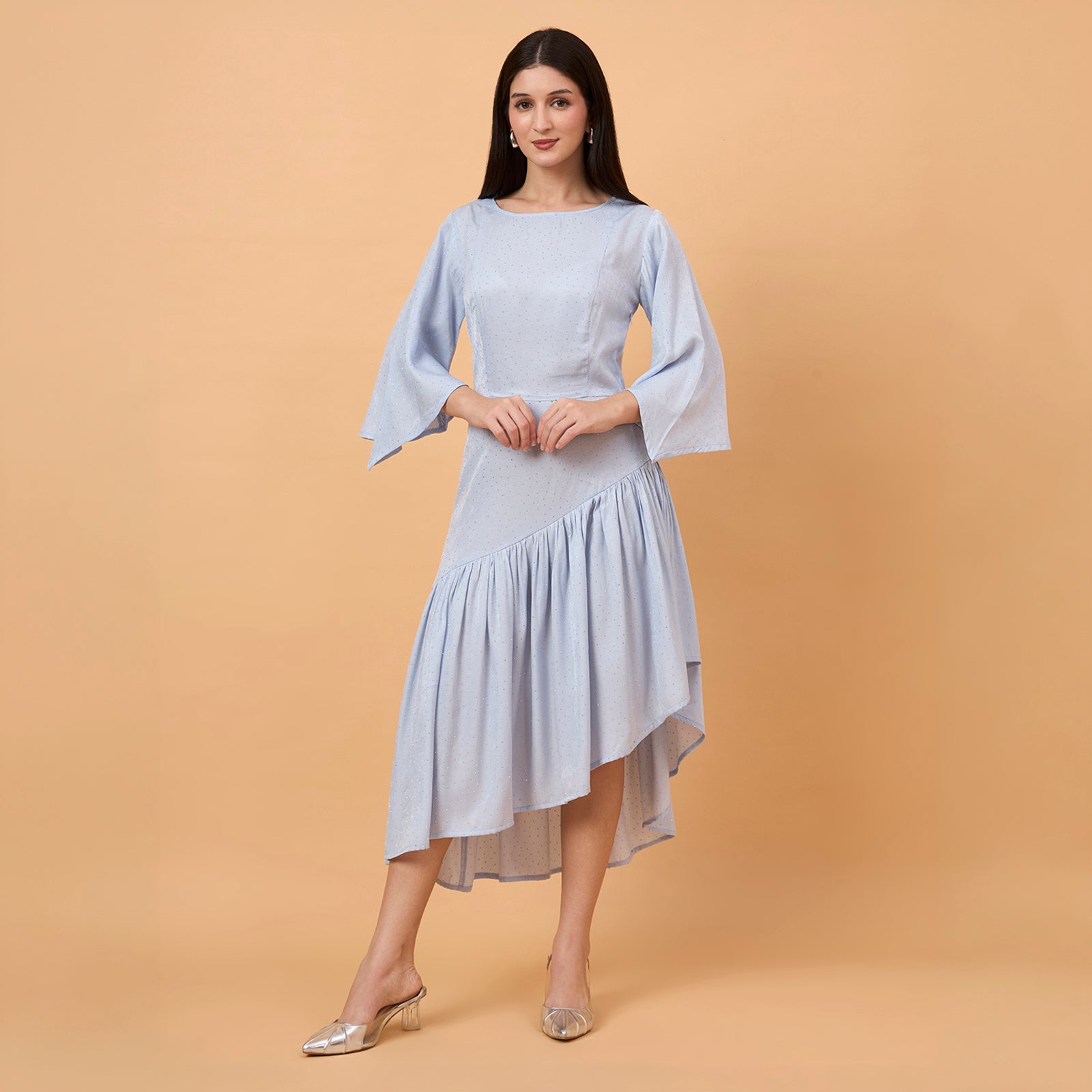 Powder Blue swarovaski stones Midi Dress with bag