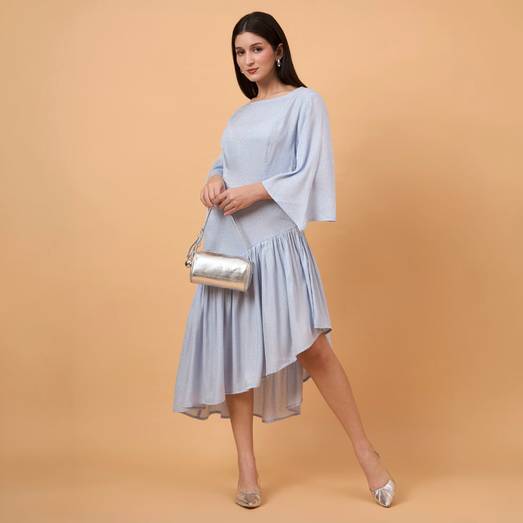 Powder Blue swarovaski stones Midi Dress with bag