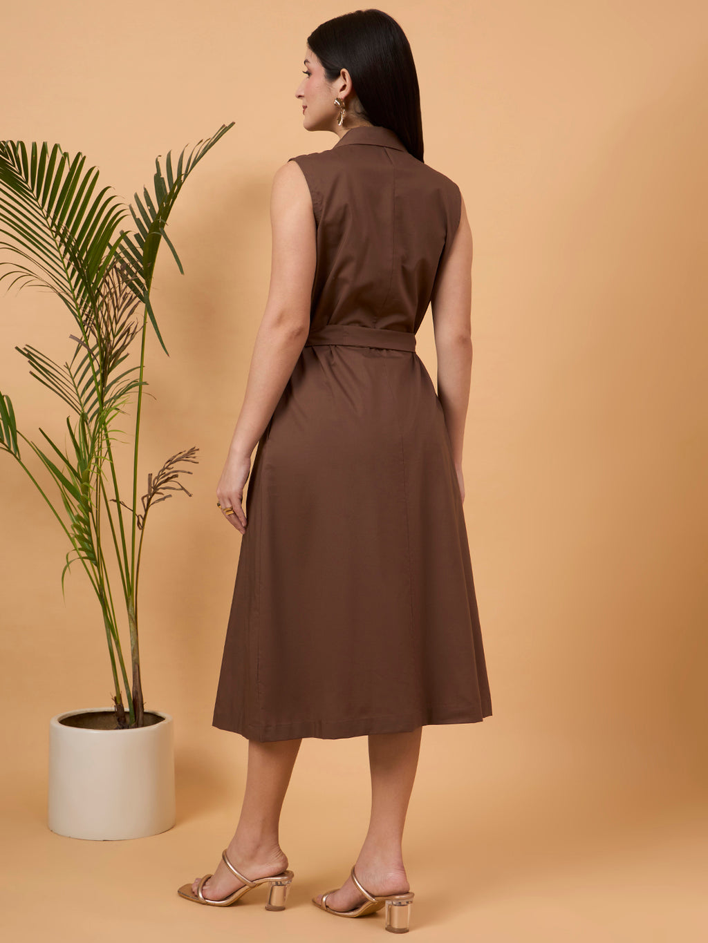 Brown sleeveless blazer dress