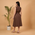 Brown sleeveless blazer dress with bag