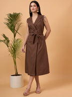 Brown sleeveless blazer dress