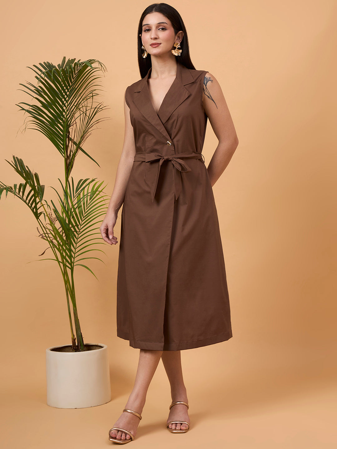Brown sleeveless blazer dress