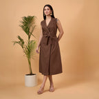 Brown sleeveless blazer dress with bag