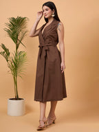 Brown sleeveless blazer dress