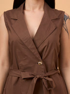 Brown sleeveless blazer dress