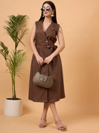 Brown sleeveless blazer dress
