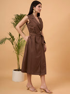 Brown sleeveless blazer dress