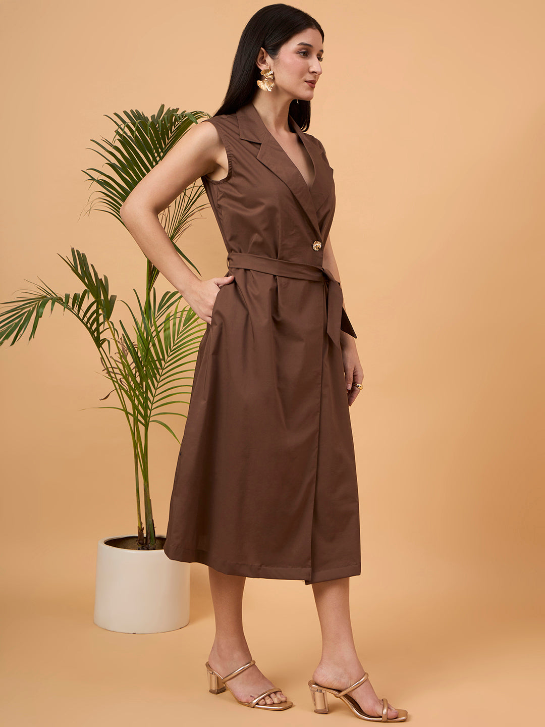 Brown sleeveless blazer dress
