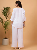 White wrap-style co-ord set