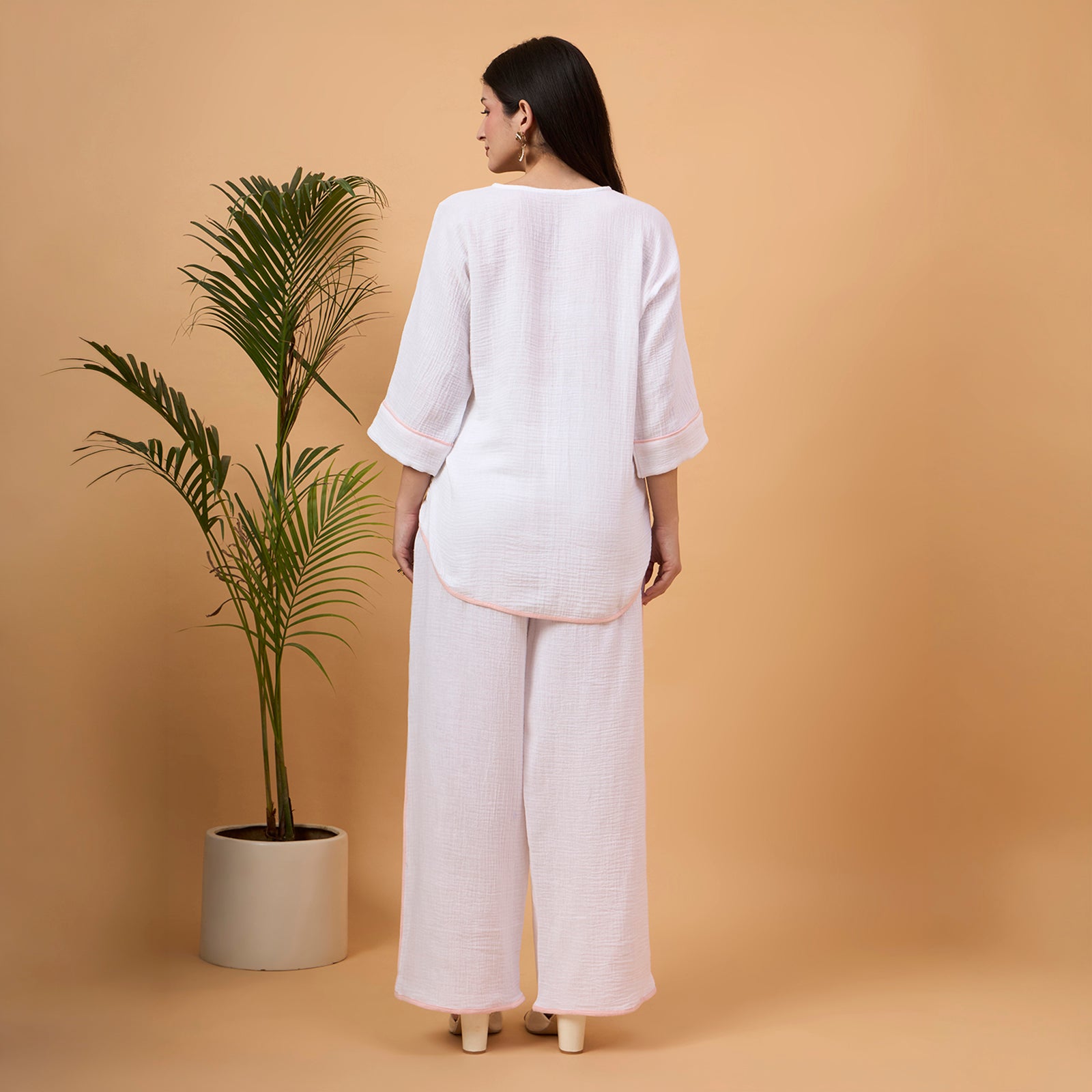 White wrap-style co-ord set