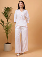White wrap-style co-ord set