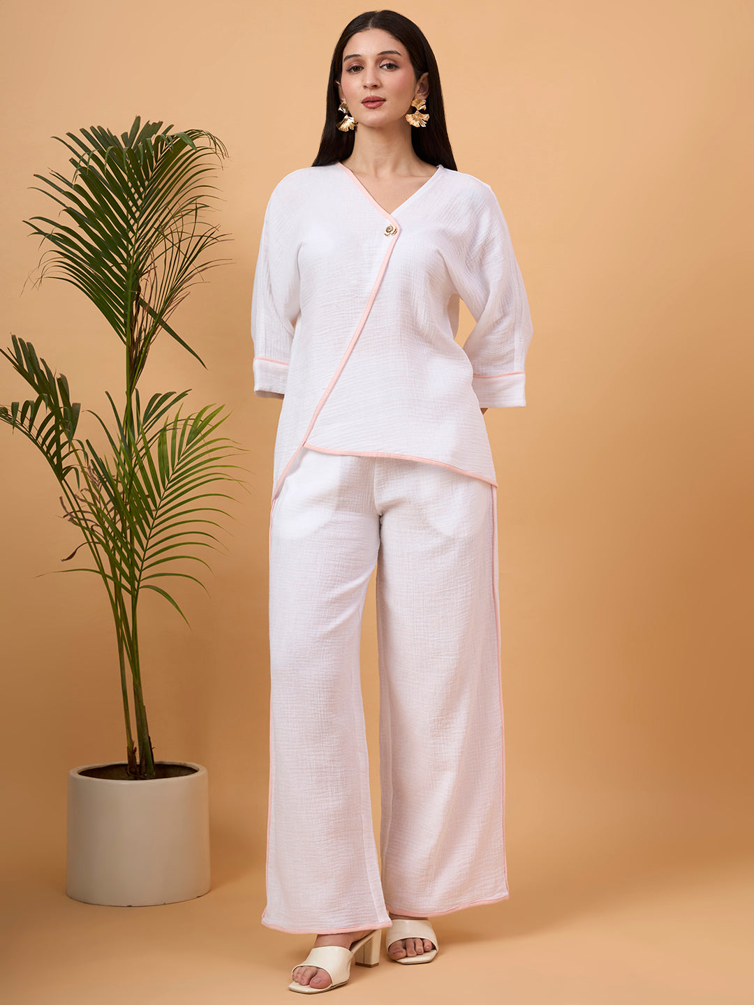 White wrap-style co-ord set