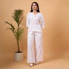 White wrap-style co-ord set