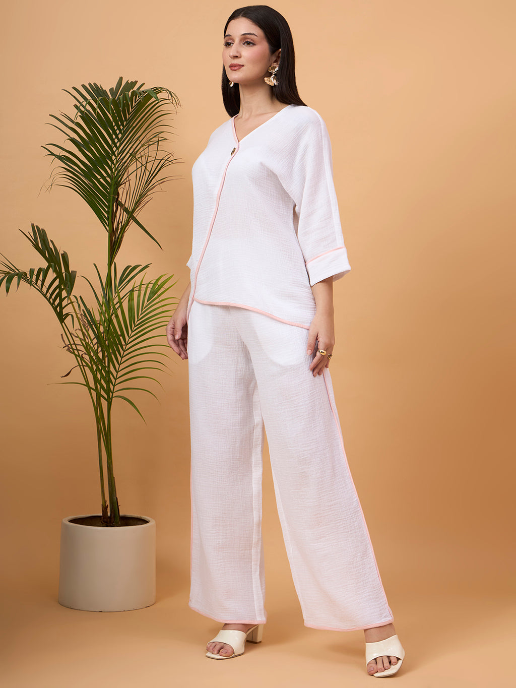 White wrap-style co-ord set