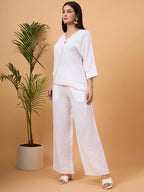 White wrap-style co-ord set