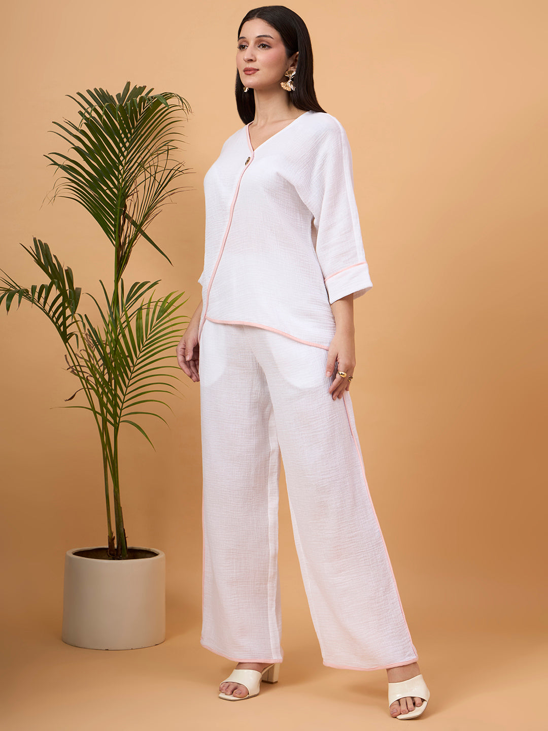 White wrap-style co-ord set
