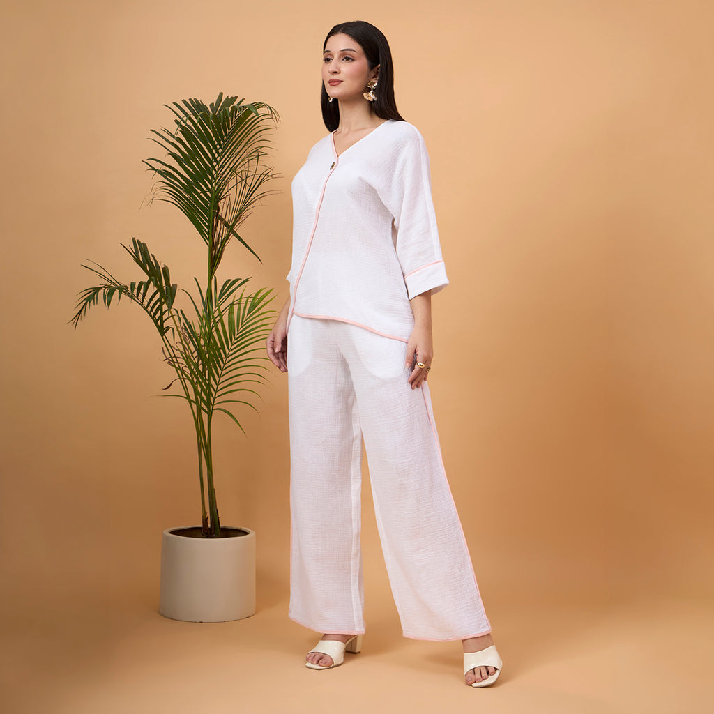 White wrap-style co-ord set