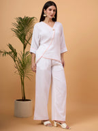 White wrap-style co-ord set