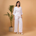 White wrap-style co-ord set