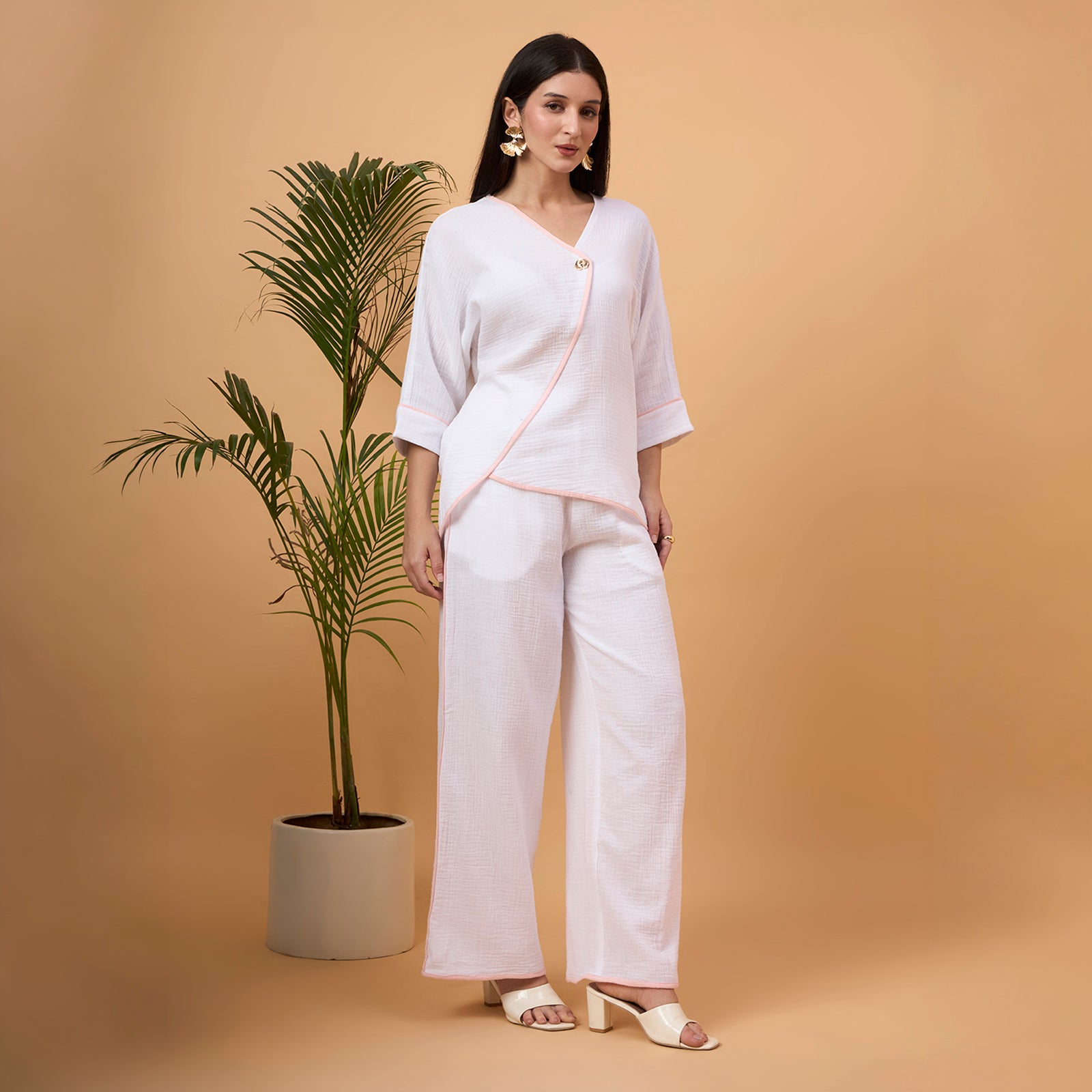 White wrap-style co-ord set