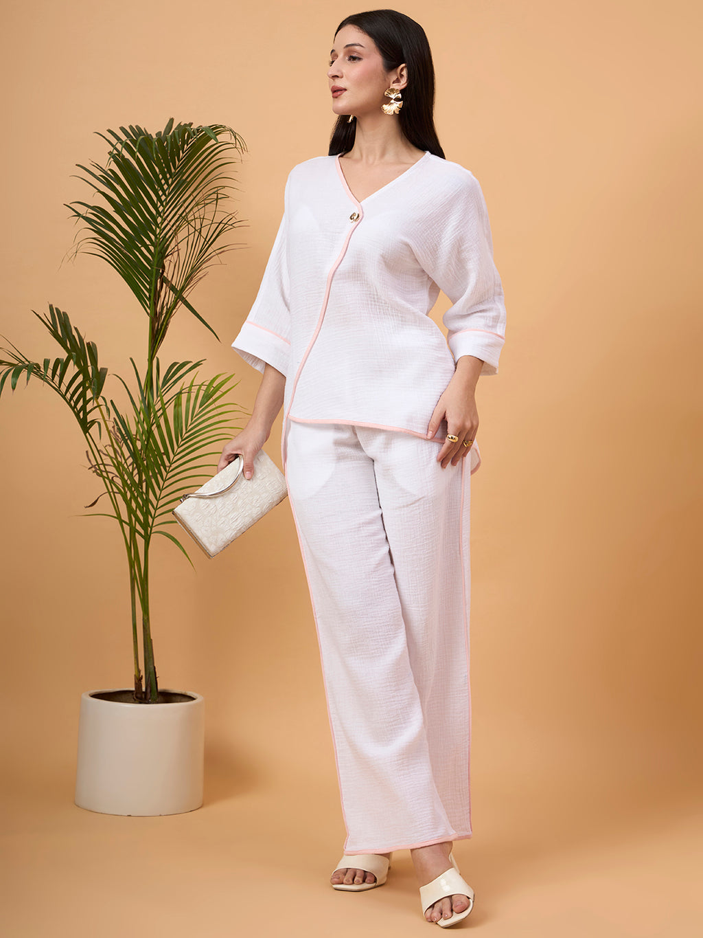 White wrap-style co-ord set