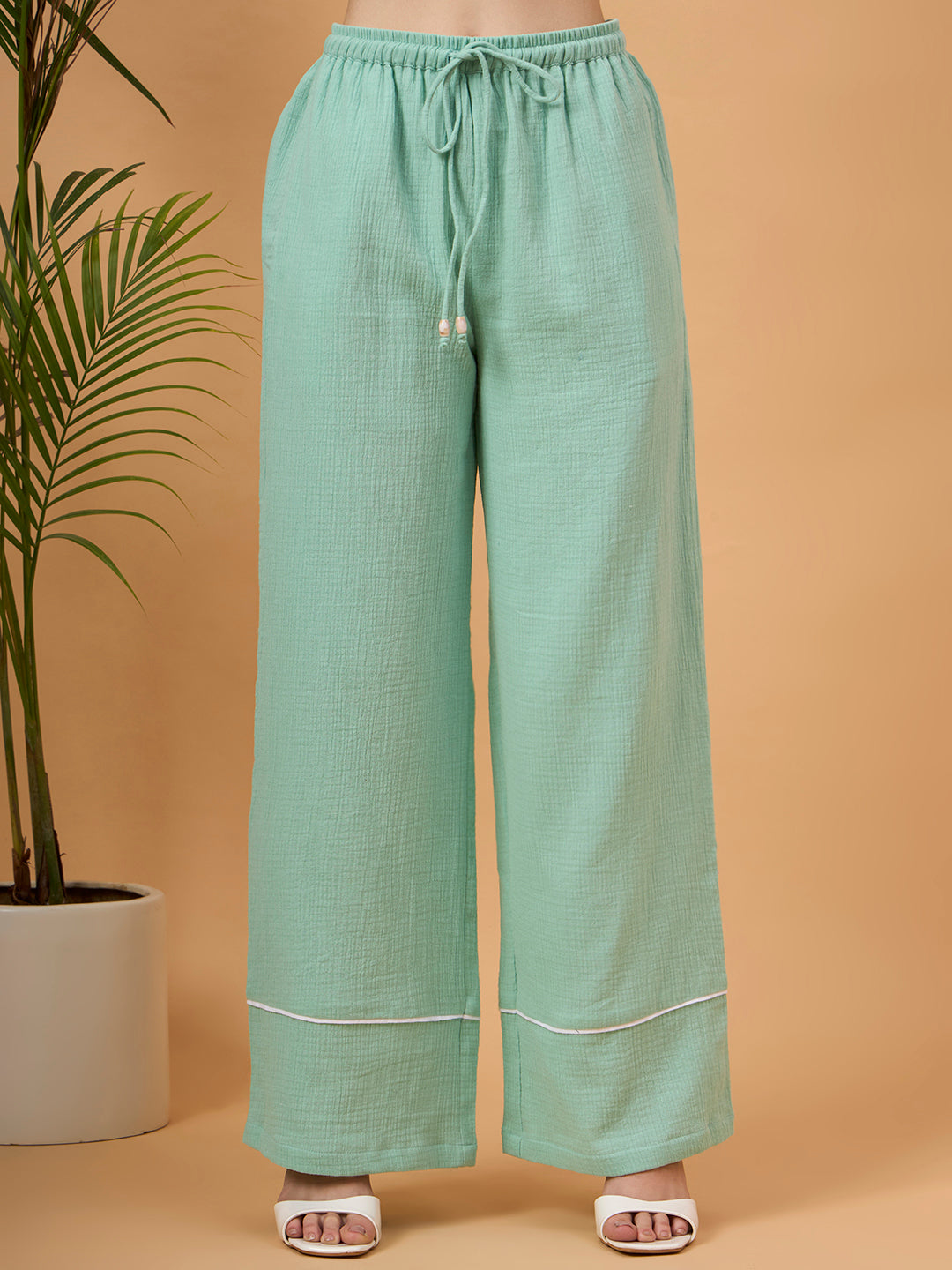 Mint Green and White color-block button-down coord set