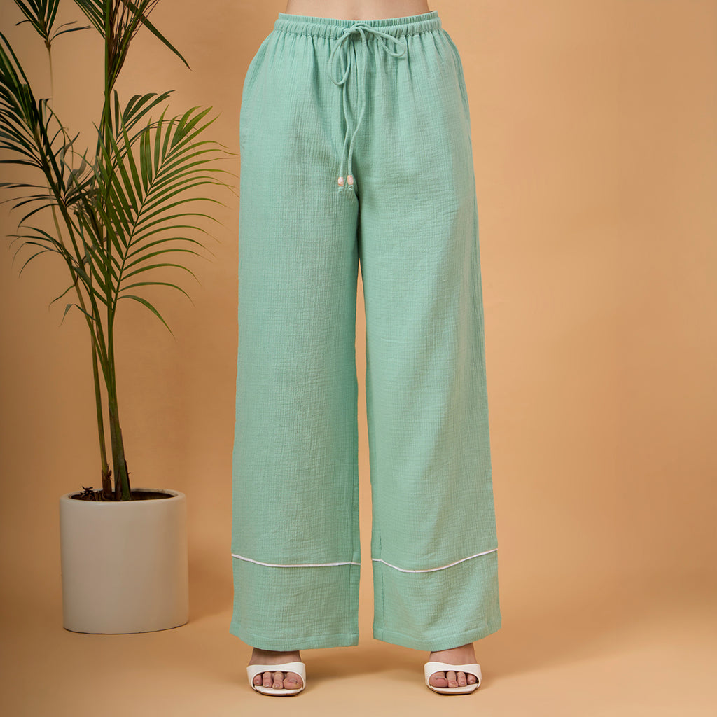 Mint Green and White color-block button-down coord set