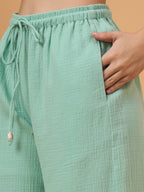 Mint Green and White color-block button-down coord set