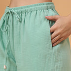 Mint Green and White color-block button-down coord set