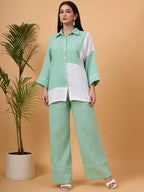 Mint Green and White color-block button-down coord set
