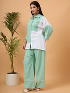 Mint Green and White color-block button-down coord set