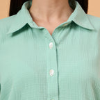 Mint Green and White color-block button-down coord set