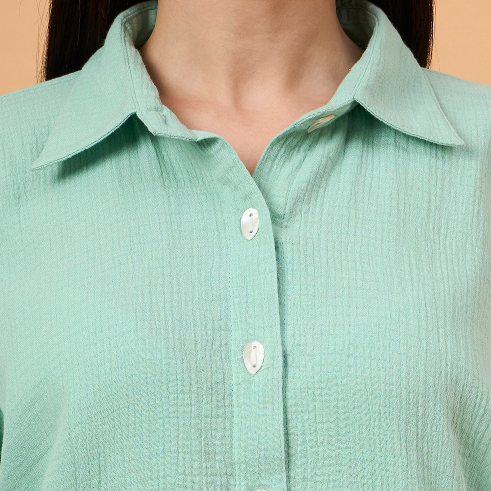 Mint Green and White color-block button-down coord set