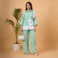 Mint Green and White color-block button-down coord set