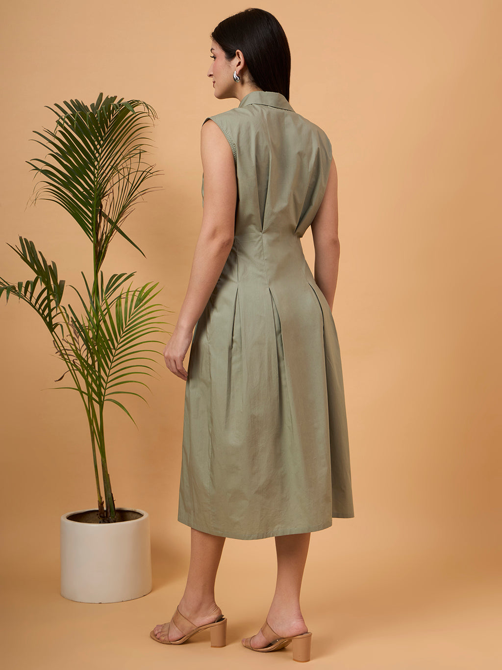 Solid green A line dress