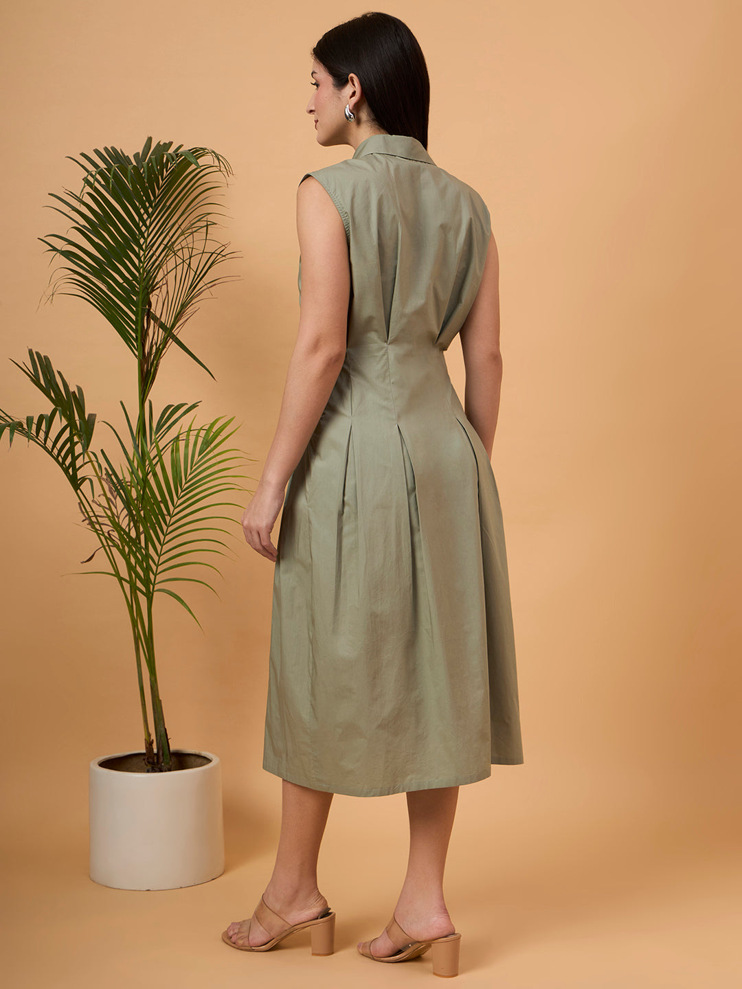 Solid green A line dress
